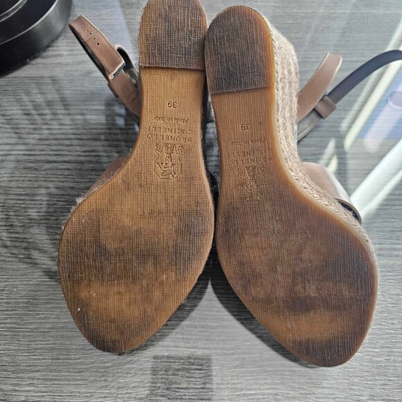 Brunello Cucinelli Leather Wedge Sandal Size 39 US 8.5 9 - Picture 3 of 10